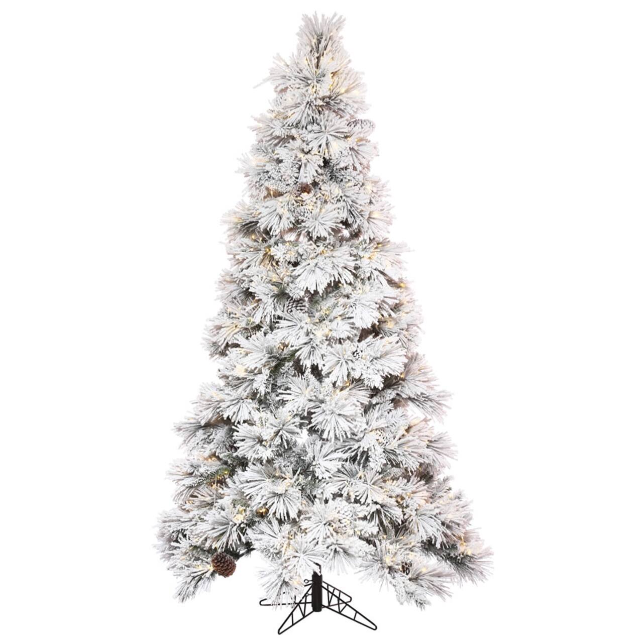 7.5ft. Pre-Lit Flocked Pencil Atka Artificial Christmas Tree, Warm White Low Voltage LED Lights